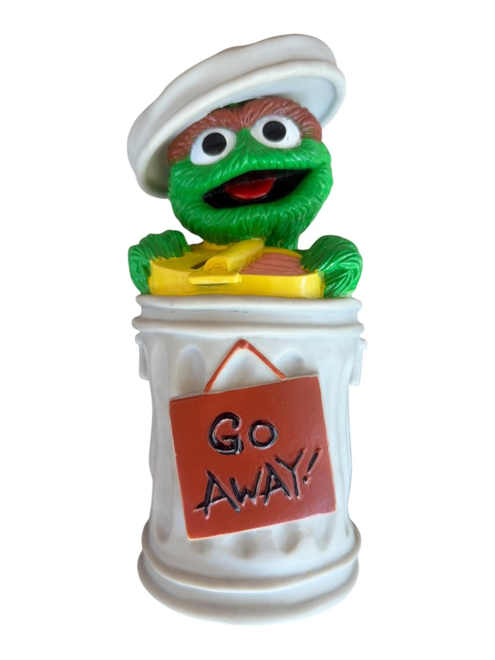 VTG Illco Sesame Street Oscar the Grouch "Go Away" Trash Can Coin Bank